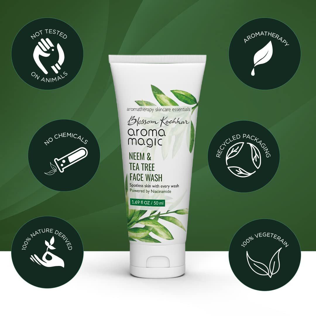 Aroma Magic Neem & Tea Tree Face wash PWRD By 5% Niacinamide & Aloevera Gel| for Spotless & Soft Skin| Oily & Acne/Pimples Prone Skin| for Women & Men| 50 ml thumbnail