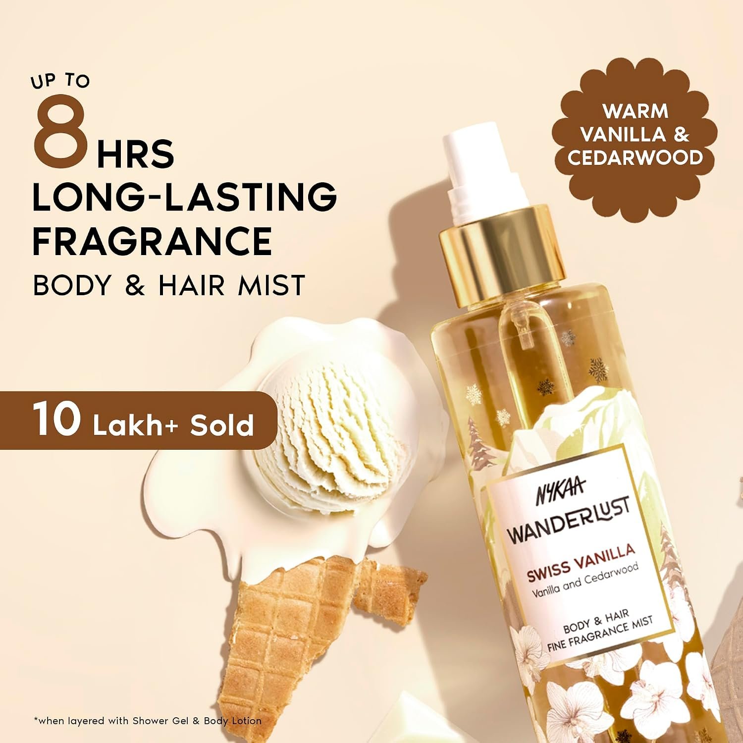 Nykaa Wanderlust Swiss Vanilla Perfume Body & Hair Mist, Notes of Vanilla & Cedarwood, 8 Hrs Long-Lasting Fragrance, 200 ml thumbnail