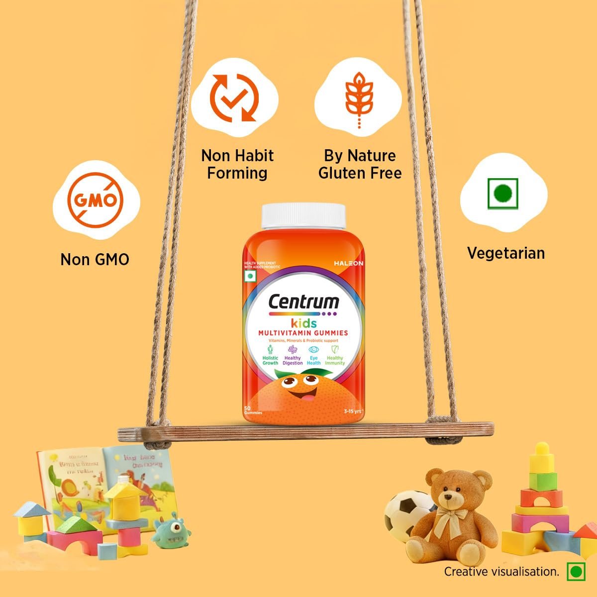 Centrum Kids- Multivitamin Gummies for Kids | Non-Habit Forming | With Zinc, Vitamin B, C, D for Overall Growth, Healthy Digestion, Eye Health, Immunity | Tasty Orange Flavour | Veg - 50 gum thumbnail