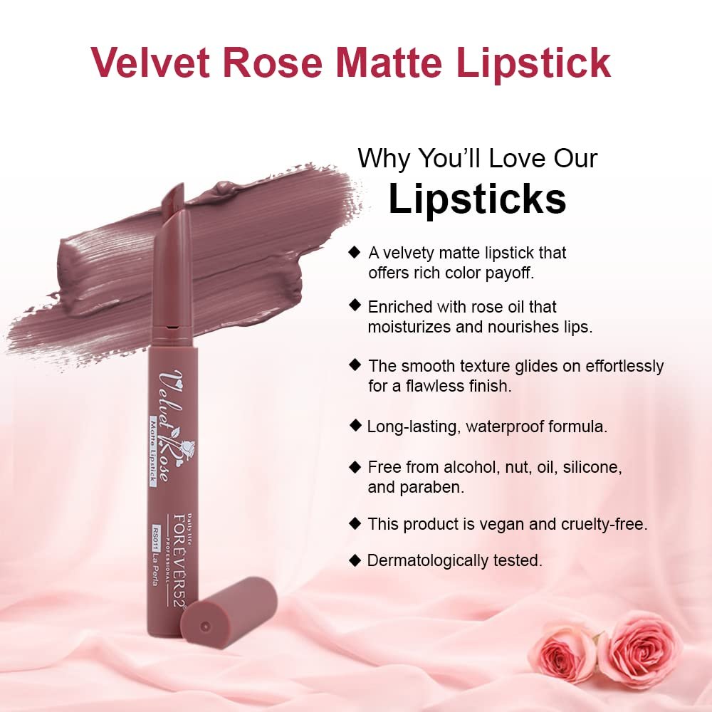 Daily Life Forever52 Velvet Rose Matte Long-Lasting Crayon Lipstick (Enriched With Rose Oil) - Hydrating Bold Lip Color With Silky Finish Look -La Perla | Pinks thumbnail