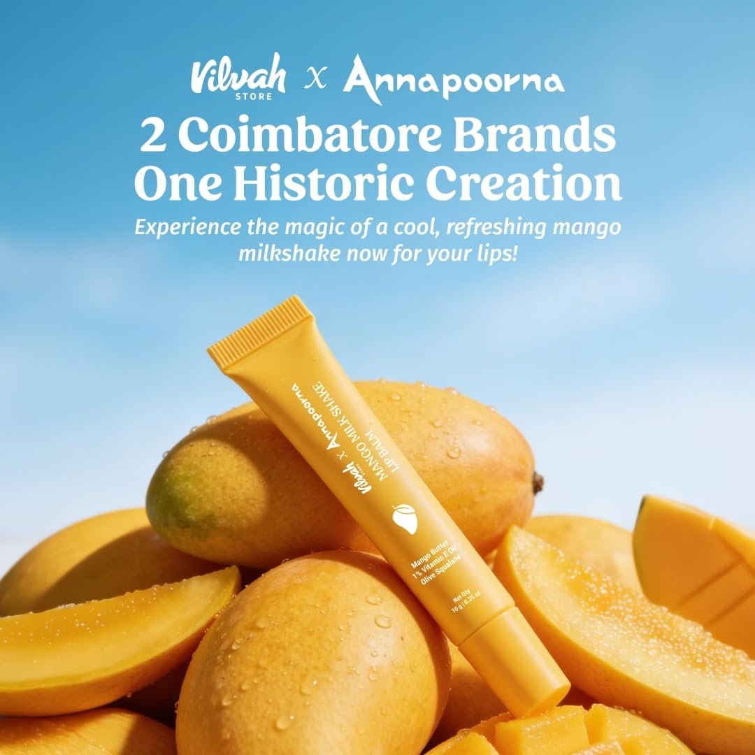 Vilvah Mango Milkshake Lip Balm | Infused with Alphonso Mango Pulp | Soothes Dry Lips & Locks in Moisture | Soft Reddish-Orange Tint with Mango Butter, Coconut Milk & Olive Squalane | 10g thumbnail