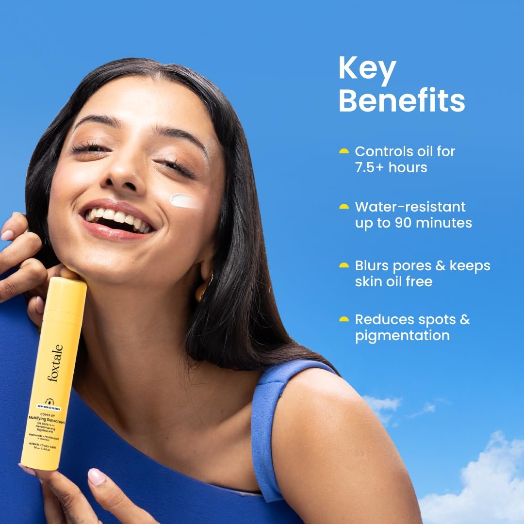 Foxtale SPF 50 PA++++Gel-Cream Sunscreen for Oily Skin with Niacinamide | Oil free, UVA UVB Protection, Prevents Tan | Lightweight, Pore-minimising, No White Cast | All Skin Type - 50ml thumbnail