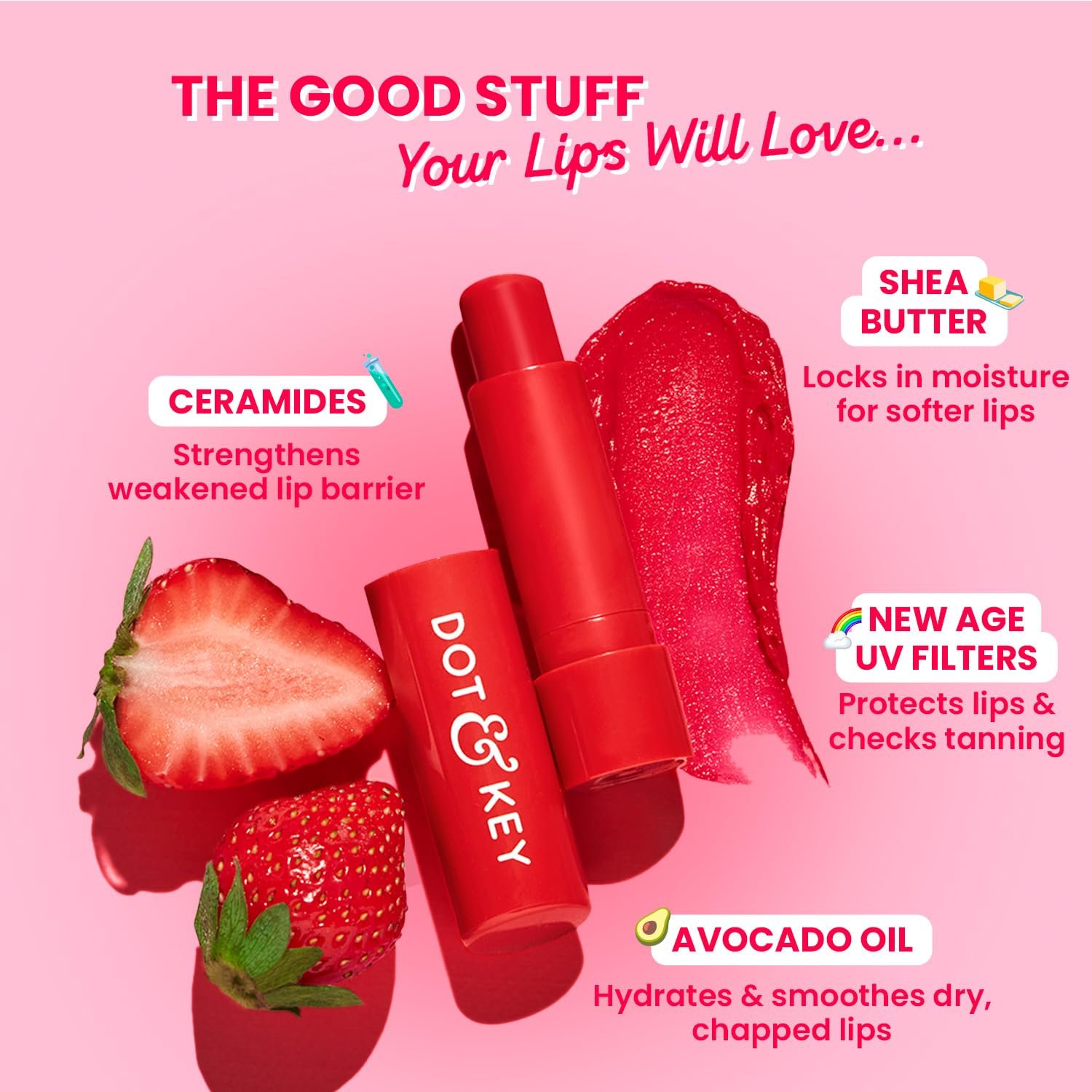 Dot & Key Barrier Repair Hydrating Lip Balm SPF 50 | Strawberry Red | Repairs Damaged Lip Barrier | High Tinted | 4.5 gm thumbnail