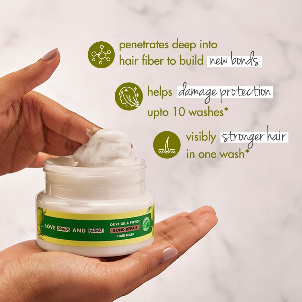 Love Beauty & Planet Olive Oil & Peptide Bond Repair Hair Mask | Sulfate-Free Deep Conditioning Treatment for Damaged Hair | Helps Smooth, Nourish & Improve Hair Manageability | 200ml thumbnail