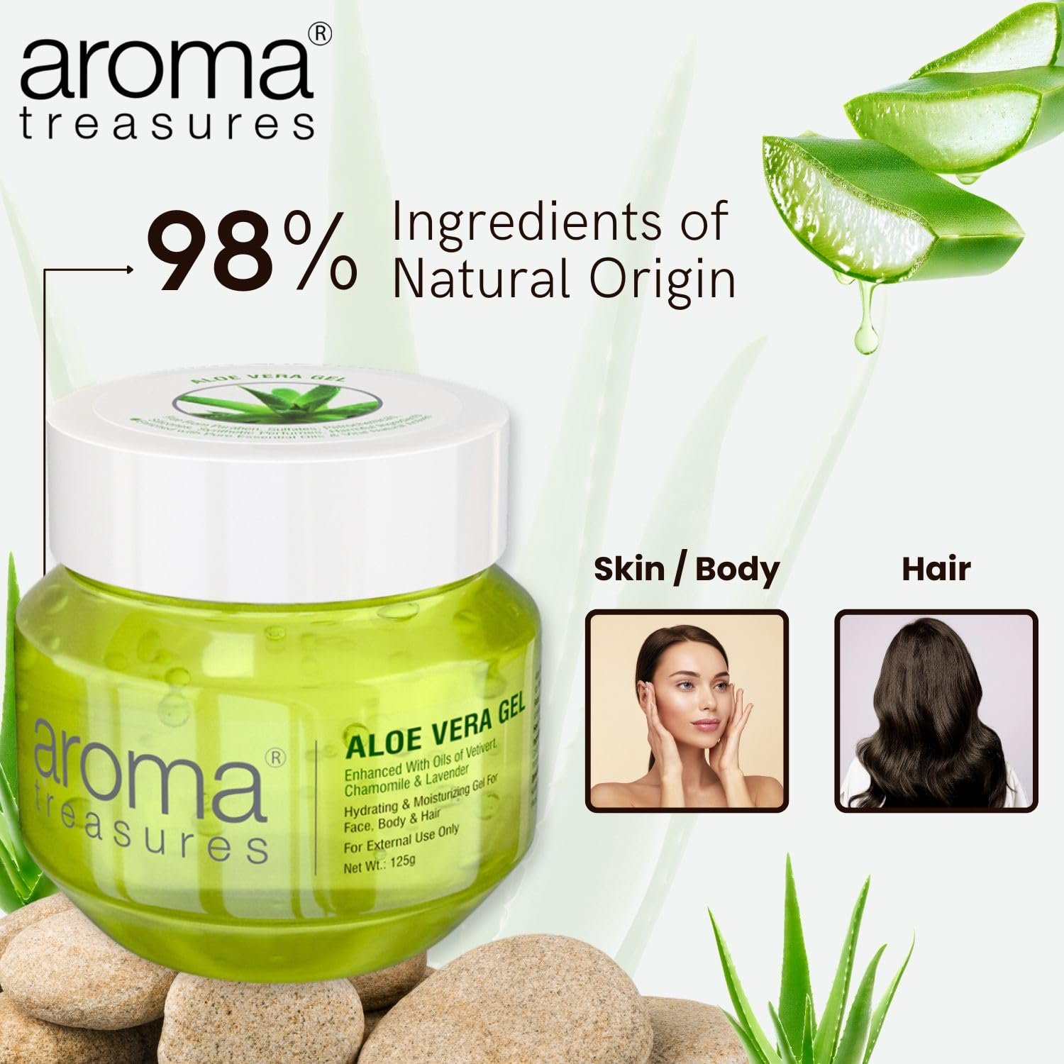 Aroma Treasures Aloe Vera Gel for Face, Body & Hair | Moisturizing & Hydrating Aloevera Gel | 98% Ingredients of Natural Origin | Pure Aloe Vera Gel for Skin, Hair & Pimples | 125g thumbnail