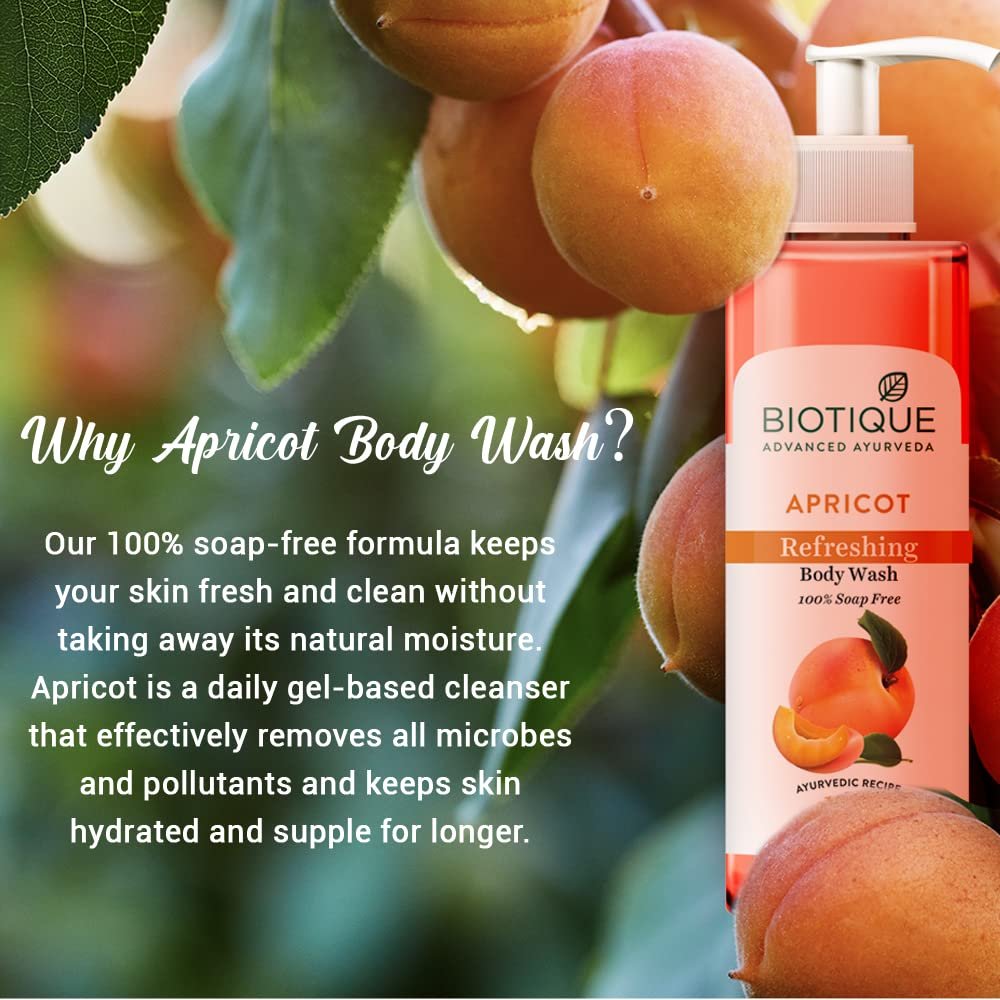 Biotique Apricot Refreshing Body Wash | Keeps Skin Fresh and Clean | Brightens Skin and Reducing Dark Spots | 100% Botanical Extracts | Suitable for All Skin Types | 200ml thumbnail