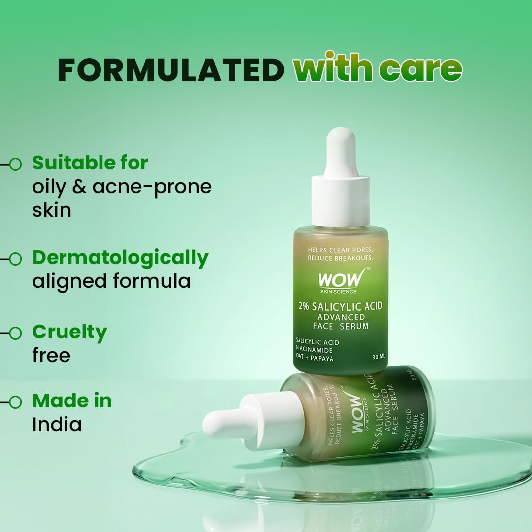 WOW Skin Science 2% Salicylic Acid Advanced Face Serum | 2% w/w Salicylic Acid + Niacinamide & Oat Extract | Clears Pores, Reduces Acne & Breakouts | For Oily & Acne‑Prone Skin | 30 ml thumbnail