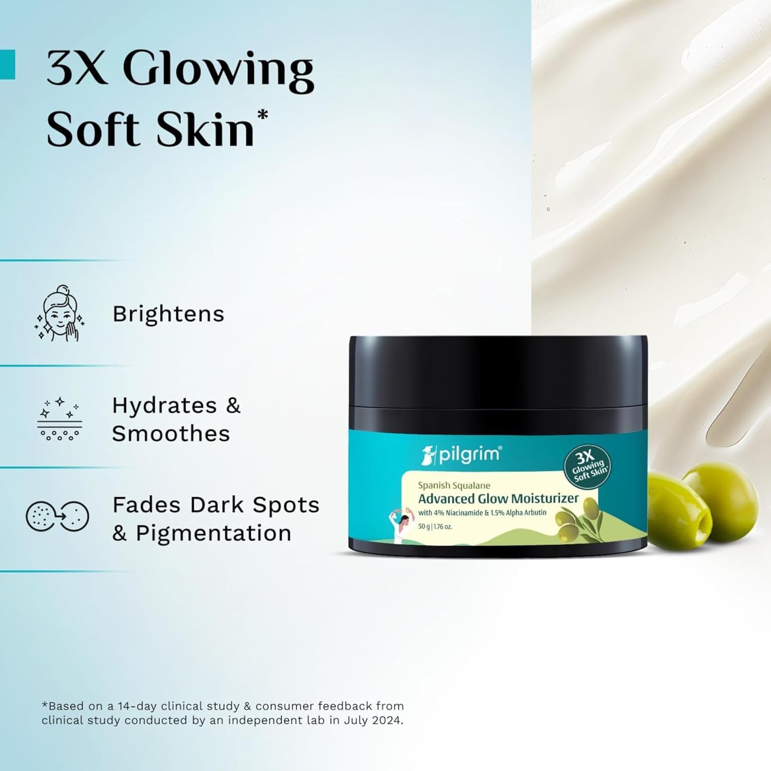 Pilgrim Squalane Niacinamide & Vitamin C Glow Moisturizer for face, dry skin hydration | With vitamin c for glowing skin | Non-greasy | For Women and Men I 50 gm thumbnail