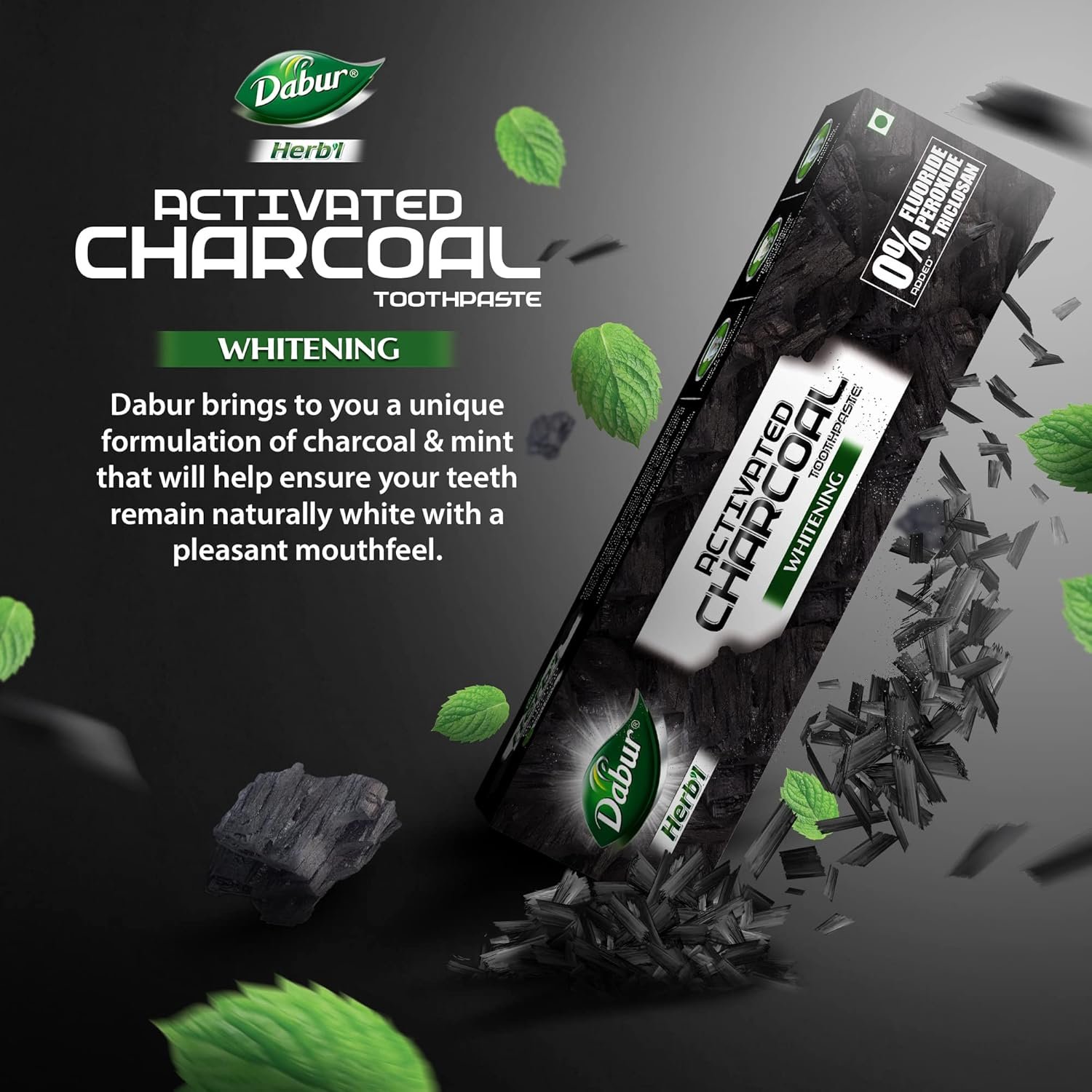 DABUR Herb'L Activated Charcoal Toothpaste 120gm (Pack of 1)|Whitening Black Gel Toothpaste|Fluoride Free|Fights Plaque & Extrinsic Stains|With Power of Mint|Cool & Refreshing Mouth Experien thumbnail