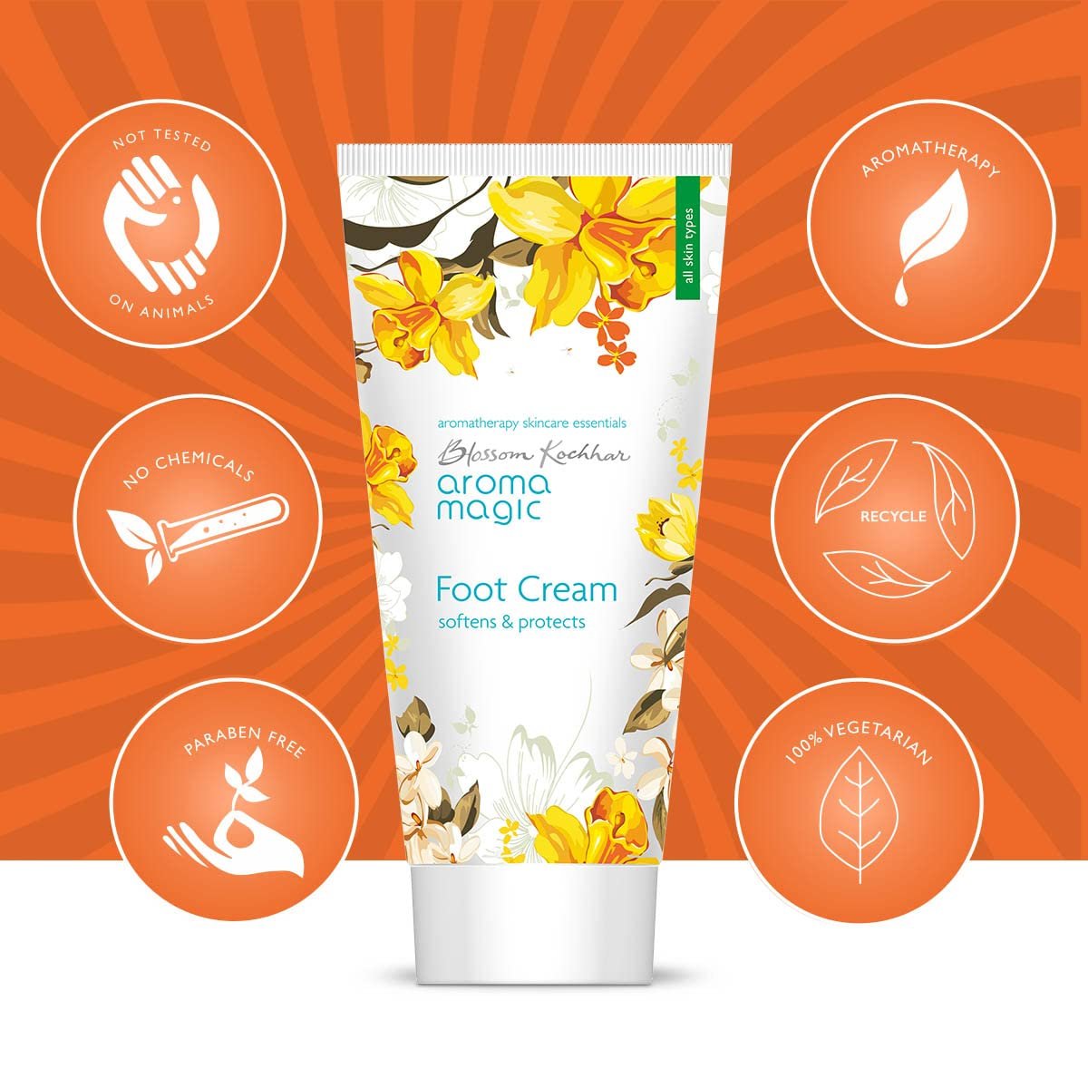 Aroma Magic Foot Cream 50gm | Softens, Moisturises & Heals Cracked Heels | With Shea Butter, Coconut Oil, Apricot Oil, Mint & Tea Tree | Repairs Dry, Tired Feet | Non-Greasy, Paraben-Free thumbnail