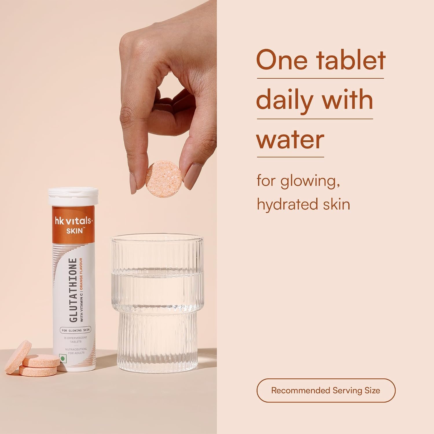 hk vitals Glutathione, Orange, 15 Effervescent Tablets L-Glutathione with Vitamin C & E | For Skin Glow & Hydration thumbnail