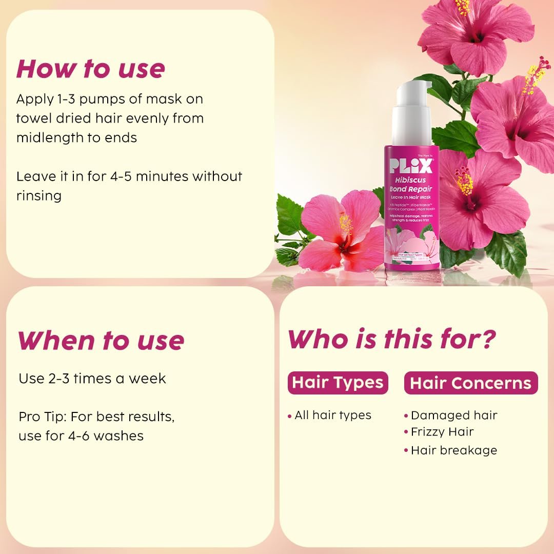 The Plant Fix Plix Hibiscus Bond Repair Leave-In Hair Mask | SH Oligopeptide  SH Oligopeptide 78 & FiberHance™ | Repairs Damage, Reduces Frizz & Strengthens Hair | Vegan & Sulfate-Free | 50g thumbnail