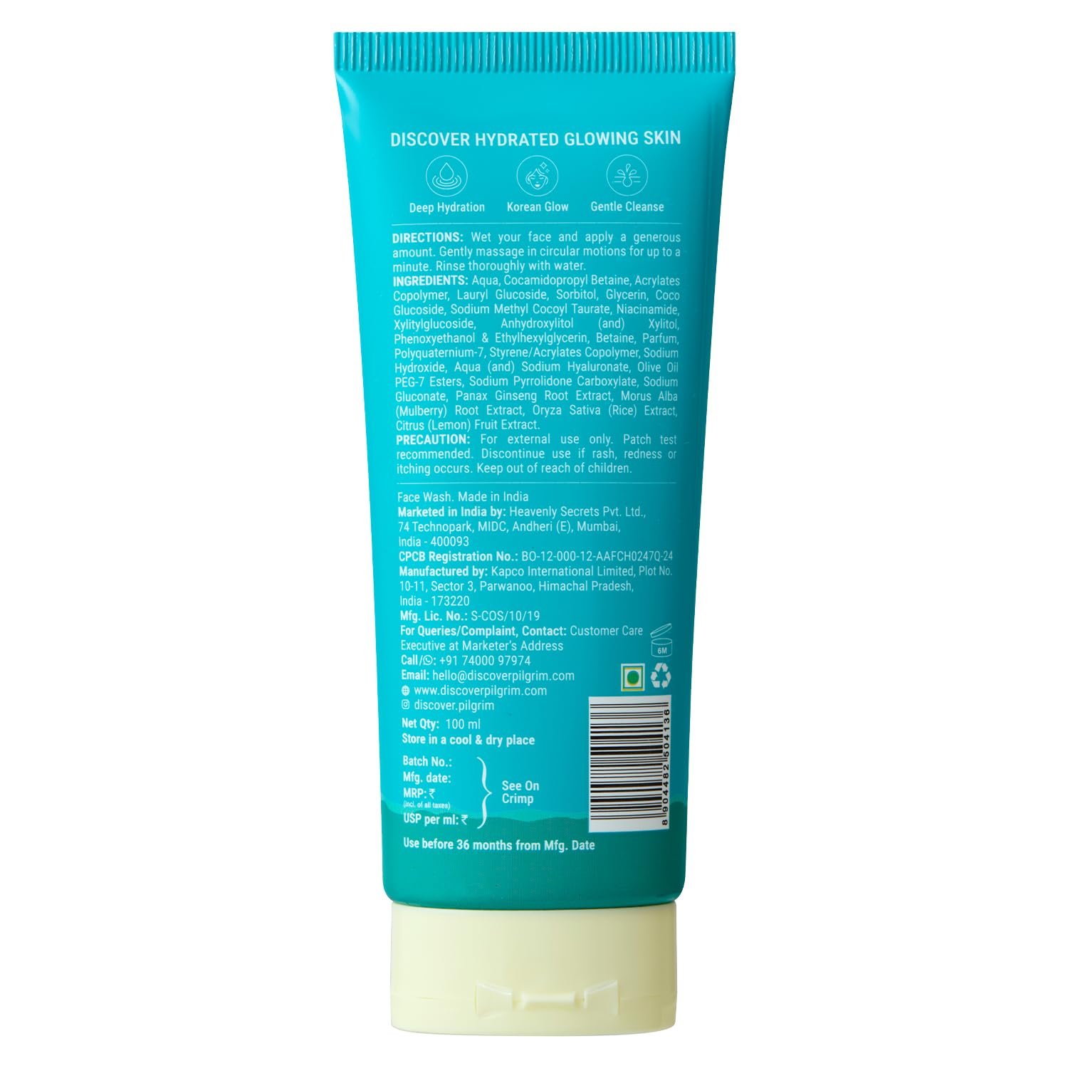 Pilgrim Korean Rice Water Hydra Glow Face Wash with 2% Niacinamide - 100ml with Niacinamide & Hyaluronic Acid, Hydrating Cleanser, Boosts Glow, Gently Cleanses, Leaves Skin Soft & Fresh, All thumbnail