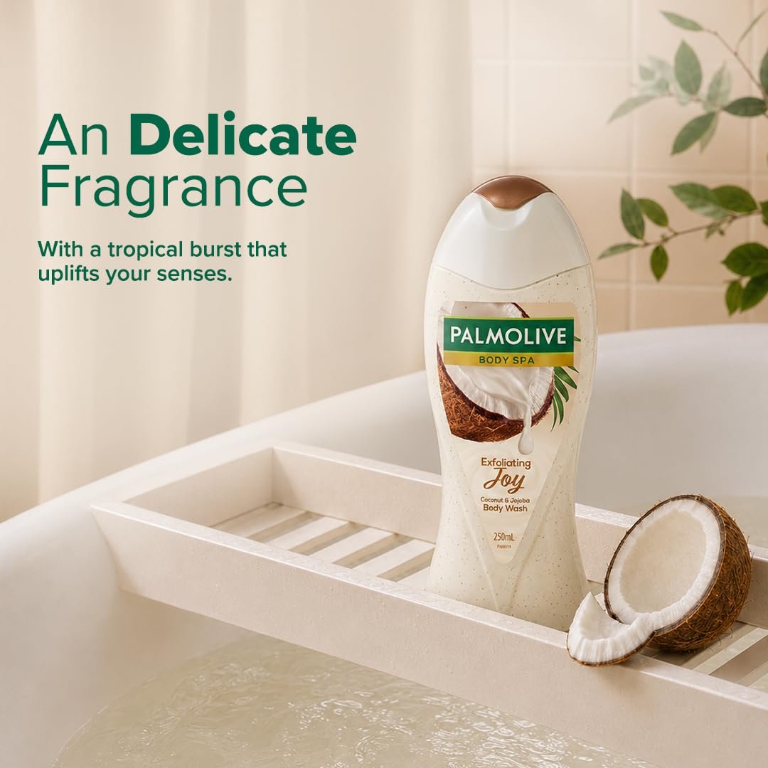 Palmolive Coconut Joy Body Wash, 250ml Crème Based Exfoliating Body Scrub based Bodywash Bottle, Apricot Seed ,Crushed Coconut & Jojoba Butter Extracts For Smooth Skin, PH Balanced Bodywash thumbnail