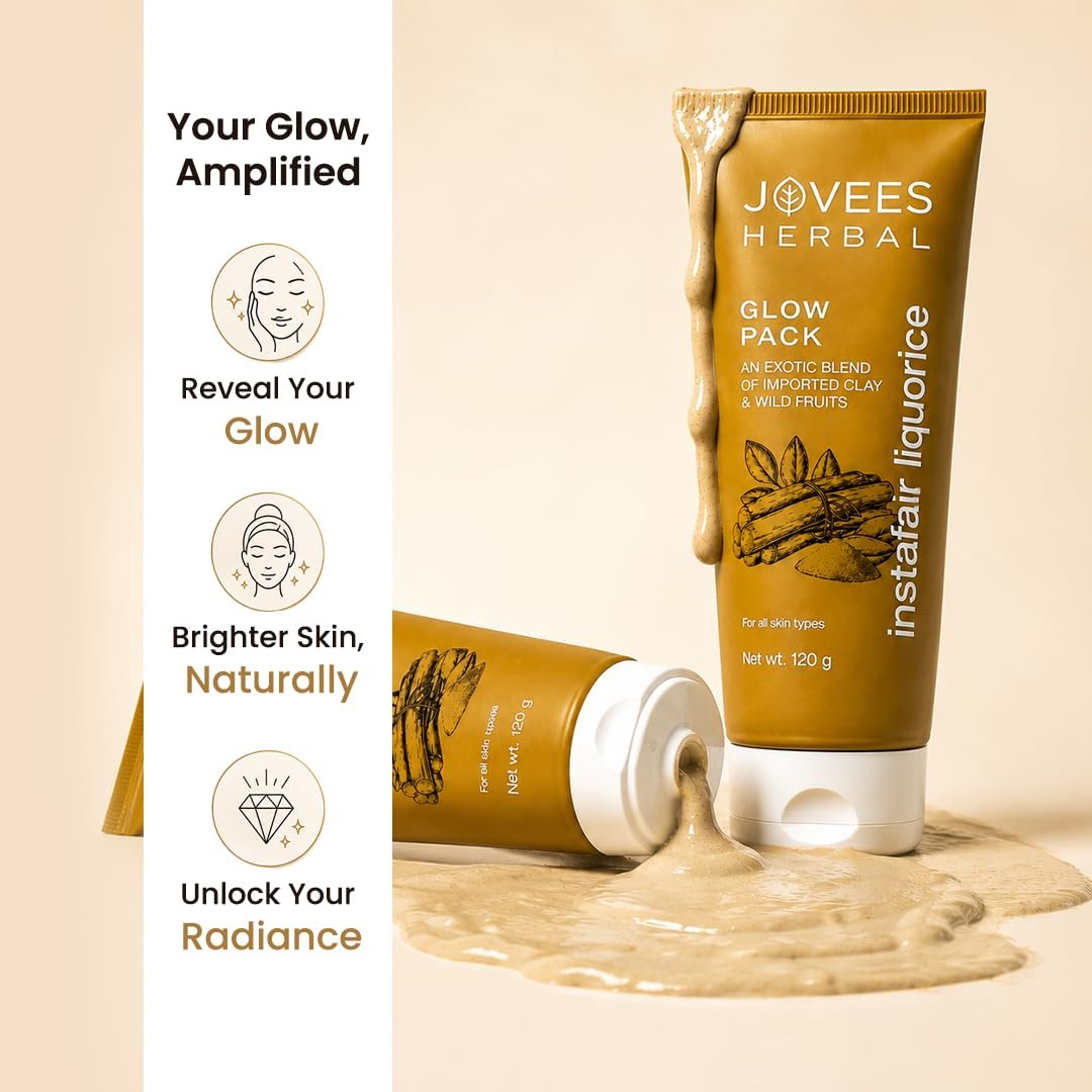Jovees Herbal Glow Face Pack for Tan Removal & Brightening | Clay Face Mask to Clean Pores, Remove Blackheads & Dark Spots | Hydrating Face Pack for All Skin Types - 120g thumbnail