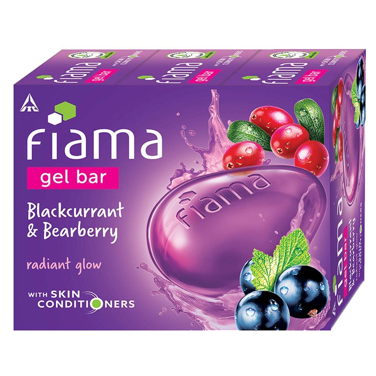 Fiama Gel Bar Blackcurrant & Bearberry 375g (125g Pack of 3) | Radiant Glowing Skin | Moisture Lock with 30% Smoothing Body Serum | Bathing Soap for Women & Men | All Skin Types