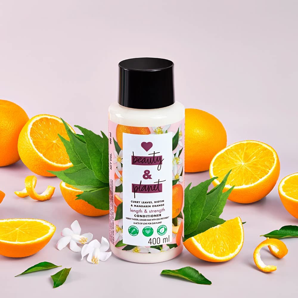Love Beauty & Planet Curry Leaves, Biotin & Mandarin Natural Conditioner for Split-end Free Long Hair|No Sulfates,No Paraben|400ml thumbnail