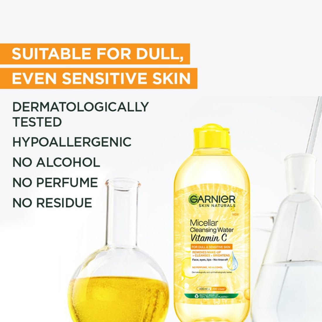 Garnier Vitamin C Micellar Cleansing Water- For Bright Skin, 125ml Removes up to 100% of makeup alongside dirt and impurities without over-drying your skin | thumbnail