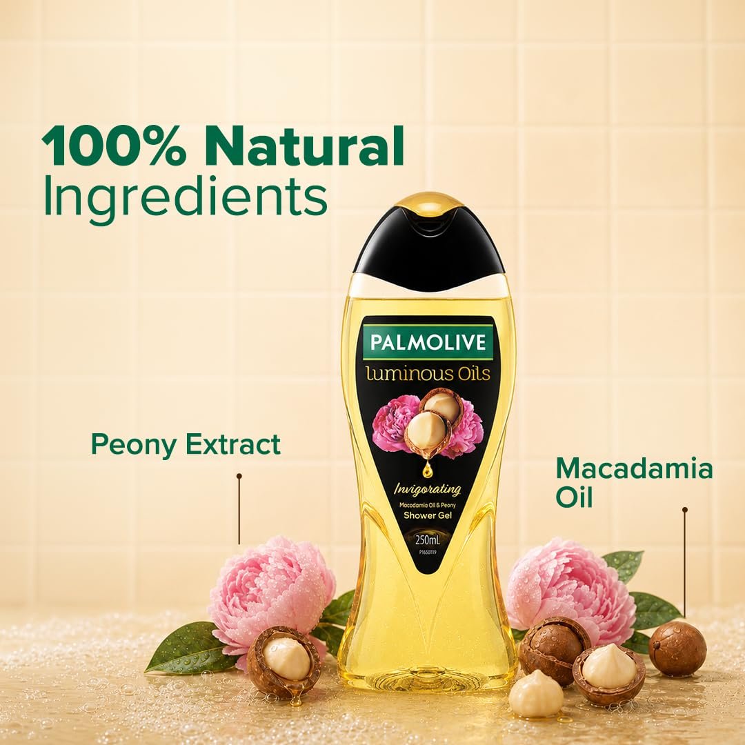 Palmolive Macadamia Oil & Peony Luminous Oils Invigorating Body Wash | Brightening & Moisturizing |Youthful skin | No paraben & silicones, pH balanced, Body Wash 250ml thumbnail