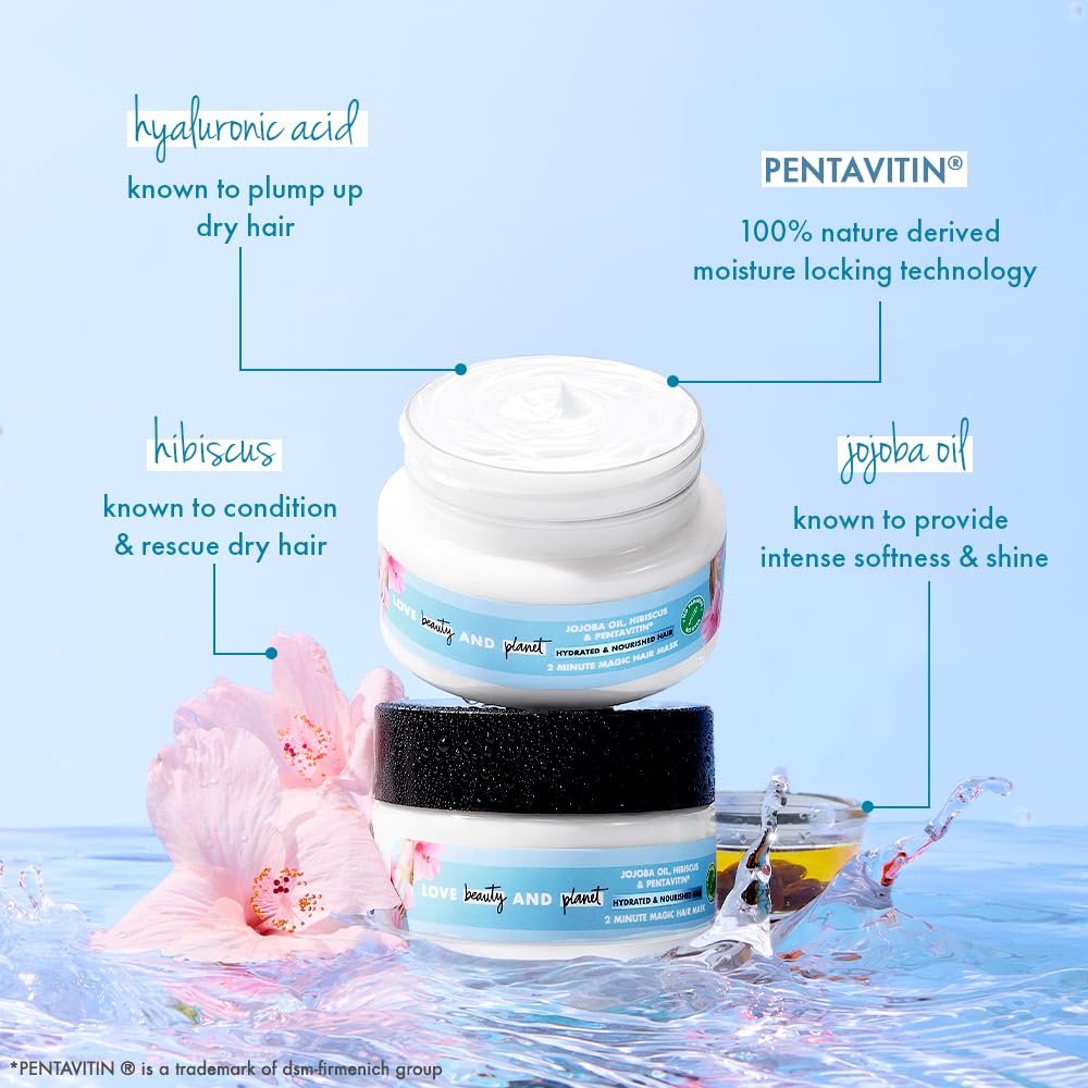 Love Beauty & Planet Jojoba Oil, Hibiscus & Pentavitin Hydrate & Nourish Hair Mask | Deep Conditioning Treatment for Hydrated, Soft, Smooth & Manageable Hair | 200ml thumbnail