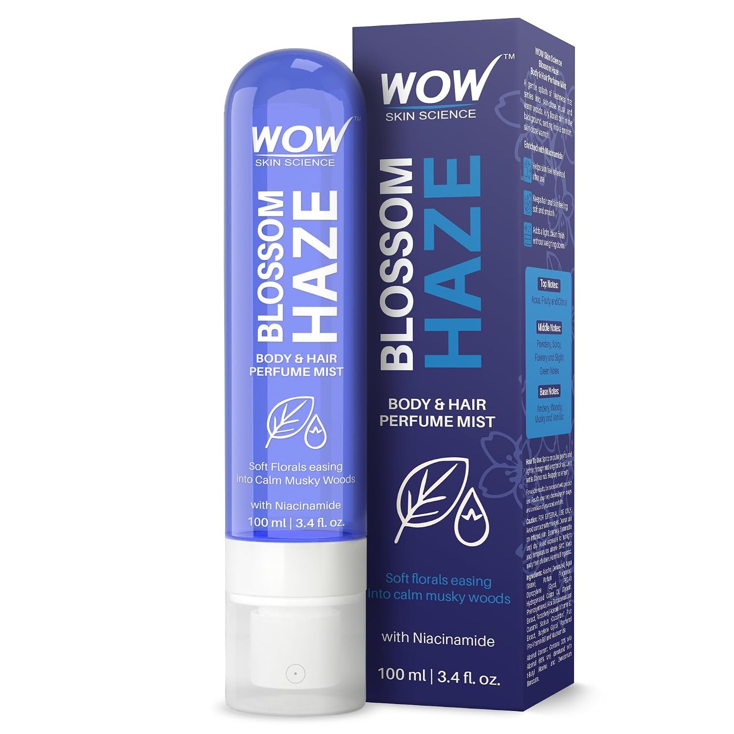 WOW Skin Science Blossom Haze Unisex Body & Hair Perfume Mist | Skin-Close Floral Musk Fragrance with Niacinamide | Lightweight, Long-Lasting Mist for Men & Women | 100ML