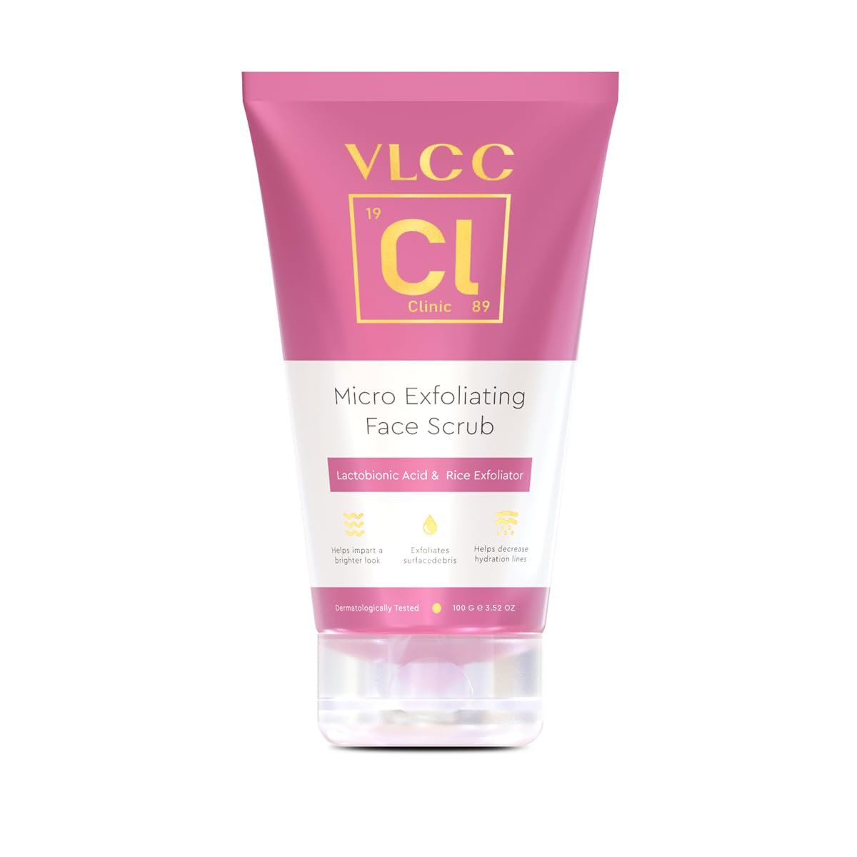 VLCC Clinic Micro Exfoliating Face Scrub - 100g | Mild Exfoliation | Brightening | Detoxifying | Removes Dirt, Dust, Oil & Impurities | Lactobionic Acid & Rice Exfoliator