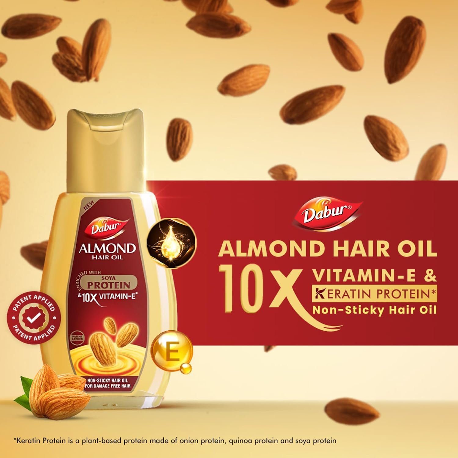 Dabur Almond Hair Oil - 500ml | Provides Damage Protection | Non Sticky Formula | For Soft & Shiny Hair | With Almonds, Keratin Protein, Soya Protein & 10X Vitamin E thumbnail