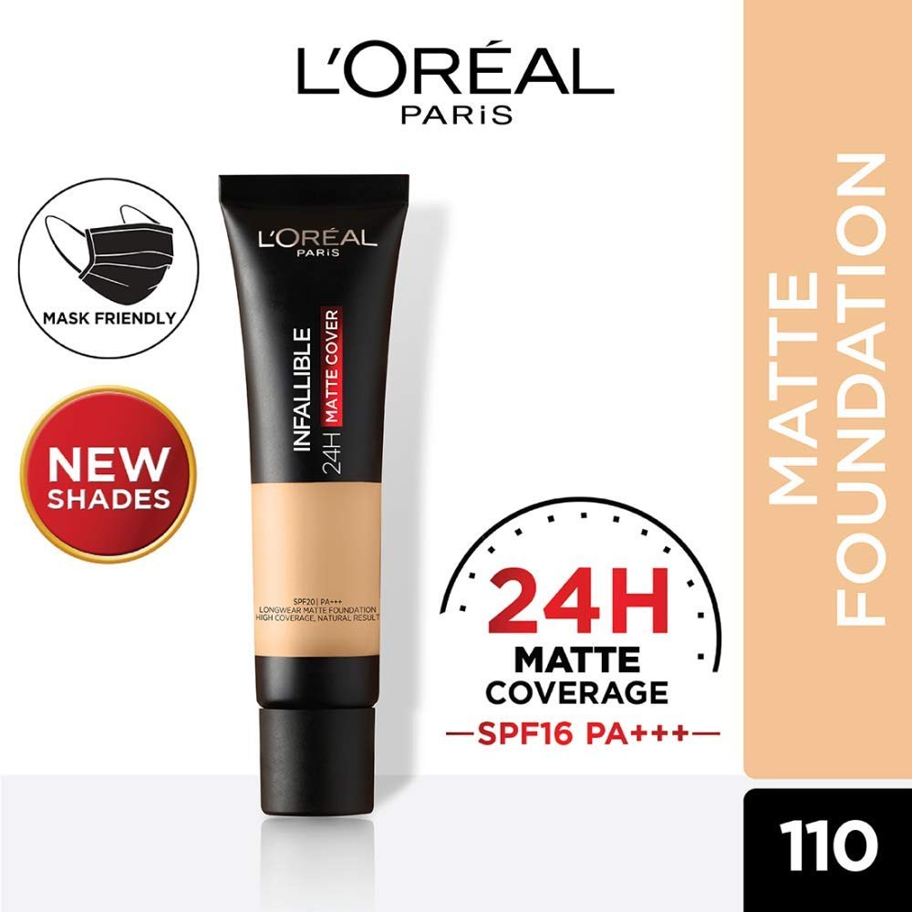 L'Oreal Paris Liquid Foundation, Waterproof, Sweatproof And Heatproof, Oil-Control, Infallible 24H Matte Cover, 110 Rose Vanilla, 35 Ml thumbnail