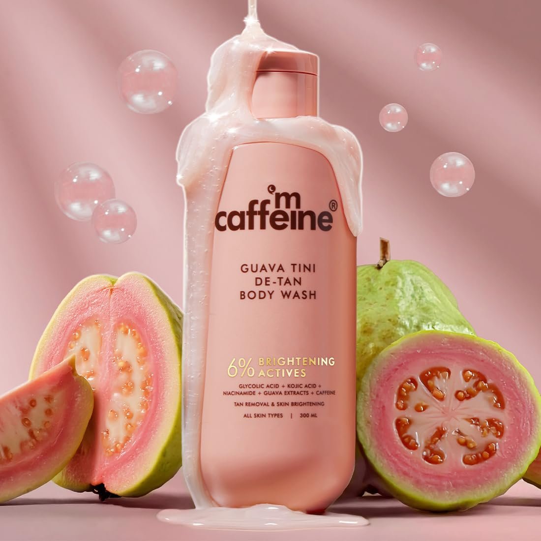 mCaffeine 1% Glycolic Acid Detan Body Wash 300ml | 2% Niacinamide, 3% Kojic Acid-Glutathione | Brightens, Hydrates, Reduces Dark Spots & Evens Tone |  Guava Shower Gel for Dry Skin thumbnail