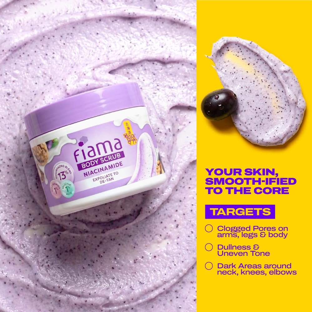 Fiama Detan Body Scrub 200g, 1% Niacinamide + 1% Salicylic Acid, Chemical + Physical Exfoliation, 13% Resurfacing Blend, Sun-Tan Removal & Instant Brightness, Gourmet Fragrance thumbnail