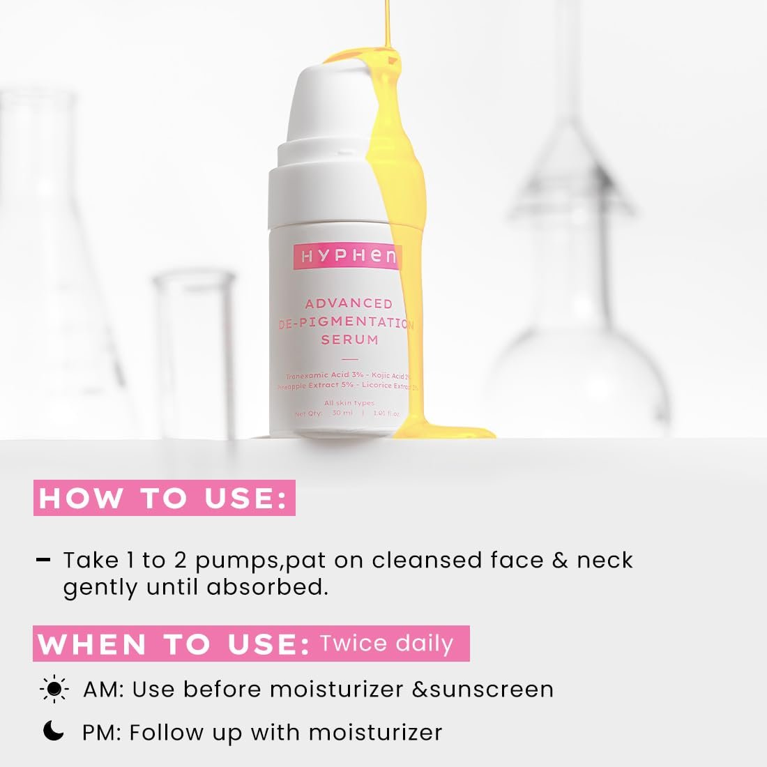 Hyphen Advanced De-Pigmentation Serum For Hyperpigmentation, Melasma, Dark Spots & Scars With 2% Kojic Acid | Visibly Brightens & Even Tones Skin | Serum For Women & Men - 30ml thumbnail