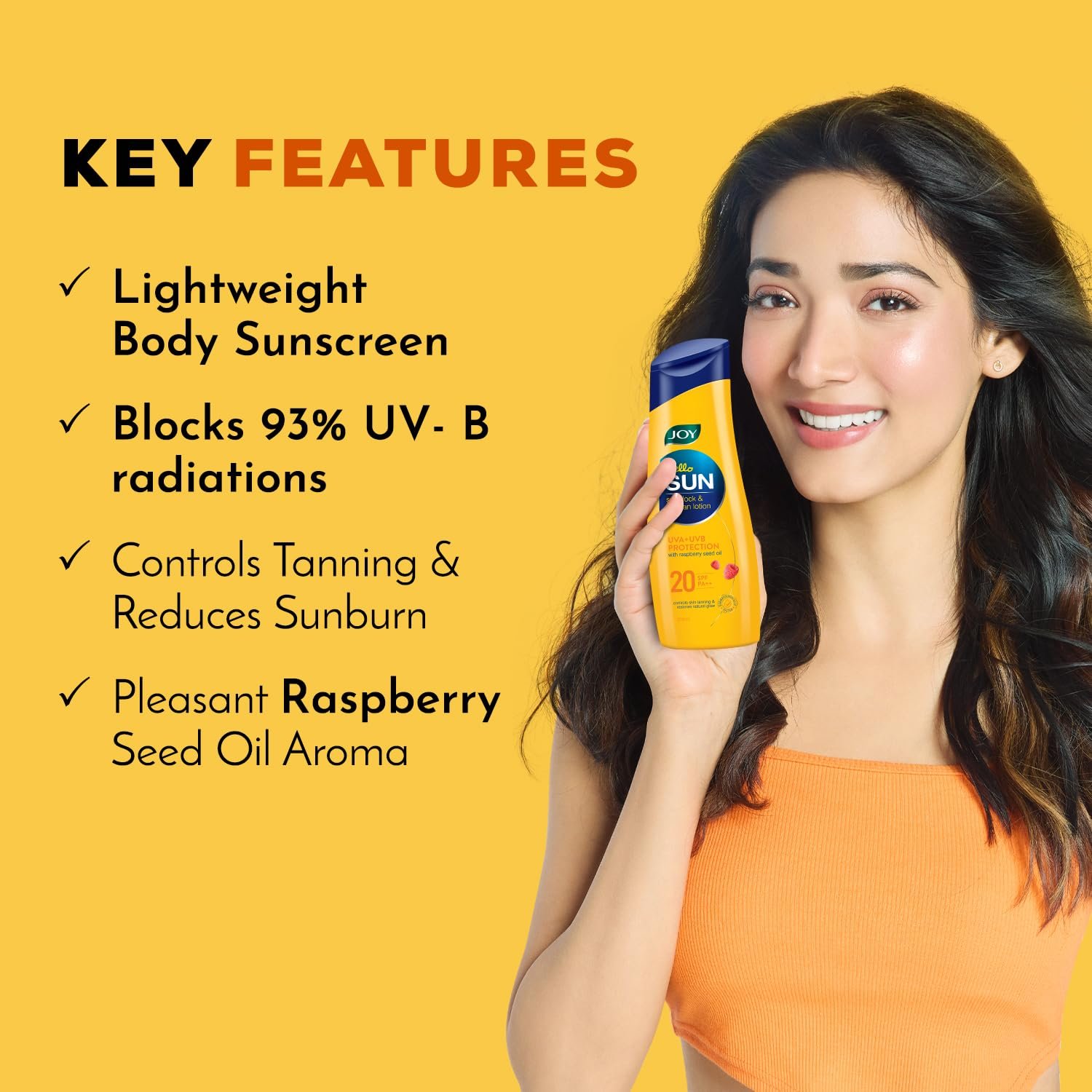 Joy Hello Sun Body Sunscreen Lotion SPF20 PA++ (300ml) | INVIVO Tested | UVA + UVB Protection | Tan Control and restores Glow | Lightweight, Fast Absorbing & Zero White Cast | For Normal to thumbnail