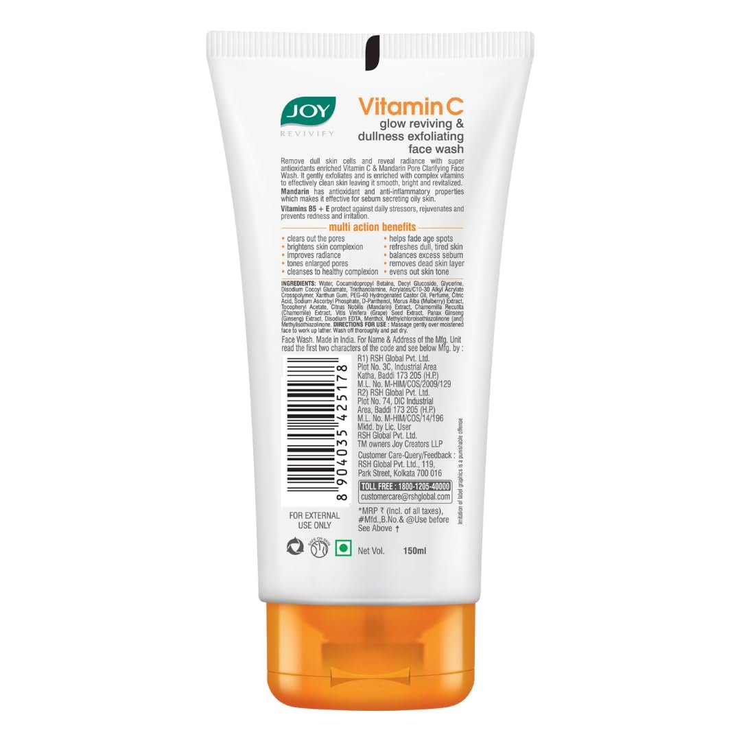 Joy Vitamin C Brightening Face Wash For Bright and Glowing Skin 150ml | Fades Blemishes and Restores Skin Barrier | Gentle Cleanser for All Skin Types thumbnail