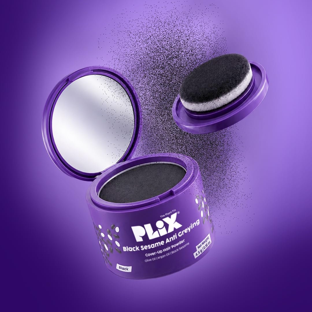 PLIX The Plant Fix Black Sesame Anti-Greying Cover-Up Hair Powder | Instant Grey Root Coverage | Temporary Hair Color Touch-Up Powder for Grey Hair | Easy & Quick Application thumbnail