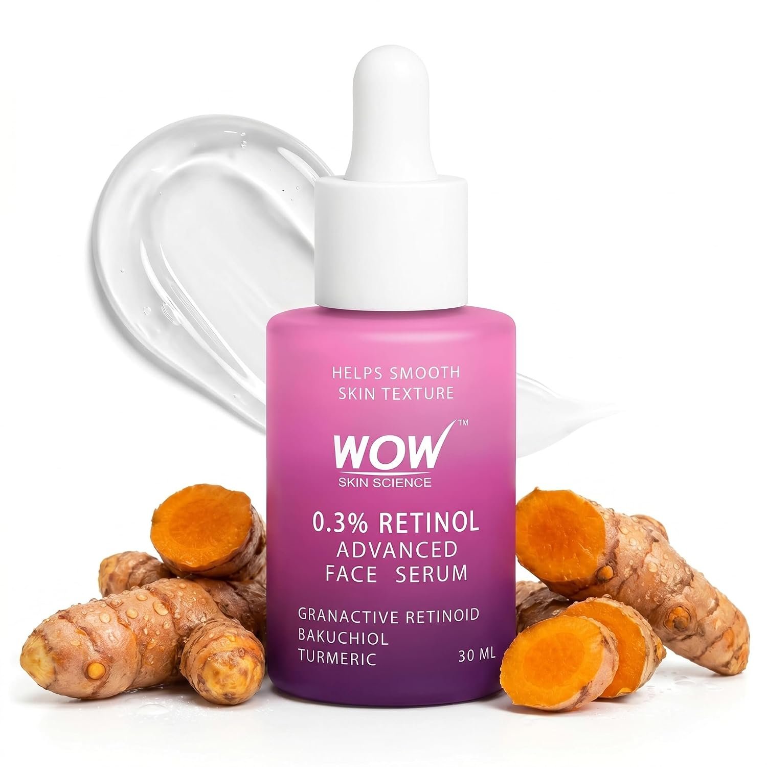 WOW Skin Science 0.3% Retinol Advanced Face Serum | Granactive Retinoid + Bakuchiol + Turmeric | Smooths Texture, Reduces Fine Lines & Firms Skin | Beginner-Friendly Retinol | 30 ml thumbnail