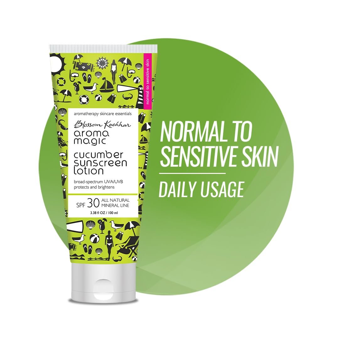 Aroma Magic Cucumber SPF 30 Sunscreen Lotion 50 ml | for Normal to Sensitive Skin | Non-Nano Zinc Oxide, Wheatgerm & Coconut Oil | Cools, Soothes & Protects | No Parabens or Alcohol
