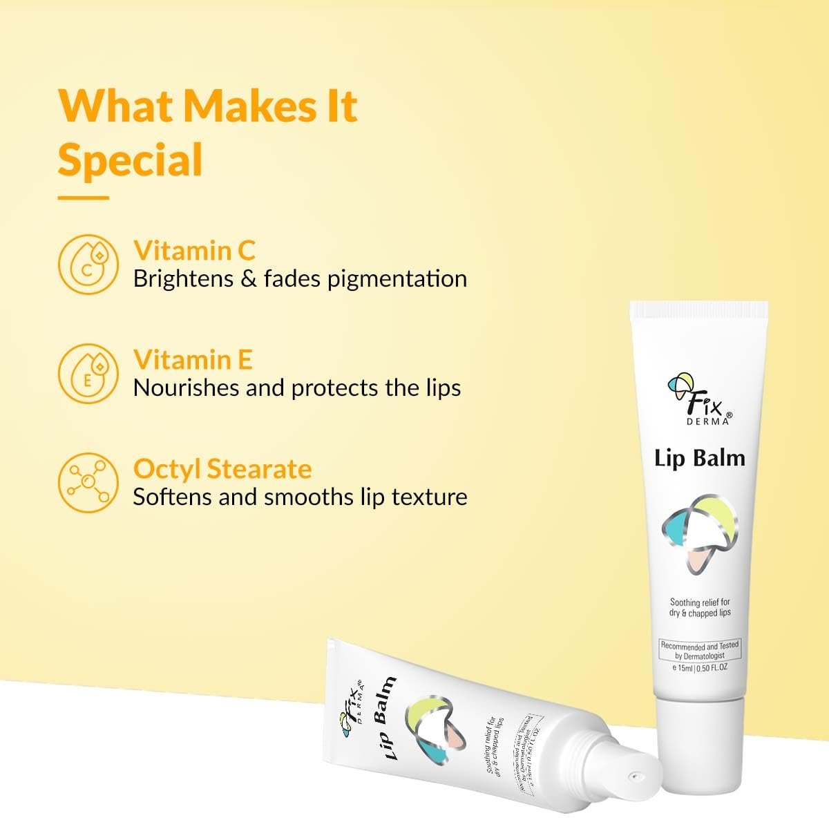 Fixderma Lip Balm Vitamin C&E Moisturizing for Soft, Smooth & Plump Lips Even Out Lip Tone | Lip Balm For Dark Lips 15ml thumbnail
