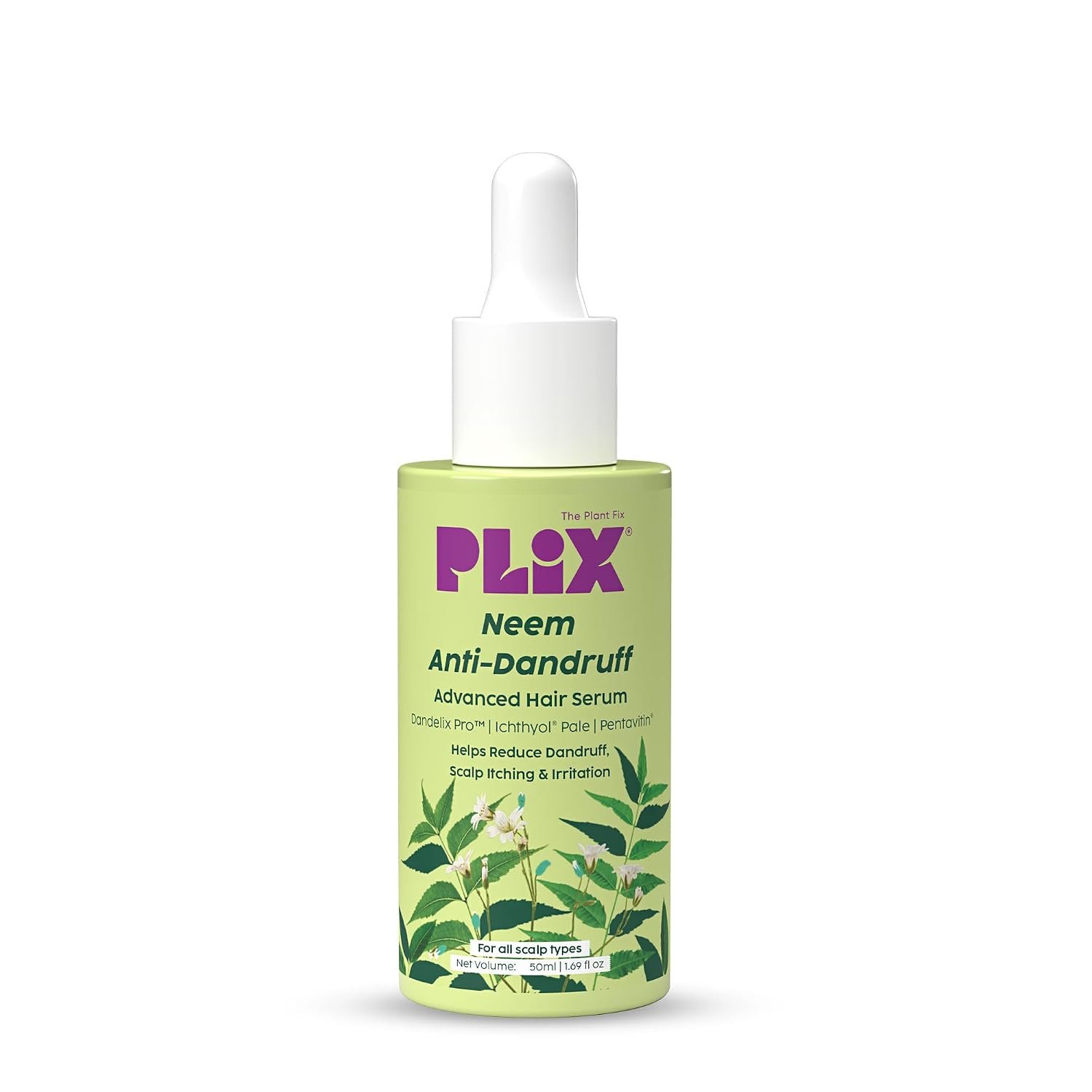 PLIX - THE PLANT FIX Neem Anti-Dandruff Advanced Serum | 3% Dandelix Pro™ & Ichthyol® Pale| Quick absorbing, Non-greasy & Lightweight | 50ml thumbnail