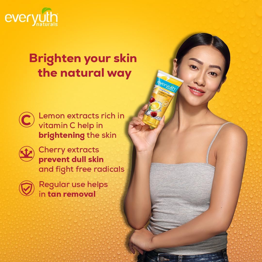 Everyuth Naturals Brightening Lemon & Cherry Face Wash|Deep Cleansing, Oil Control & Tan Reduction| For All Skin Types|Paraben Free - 150 g thumbnail