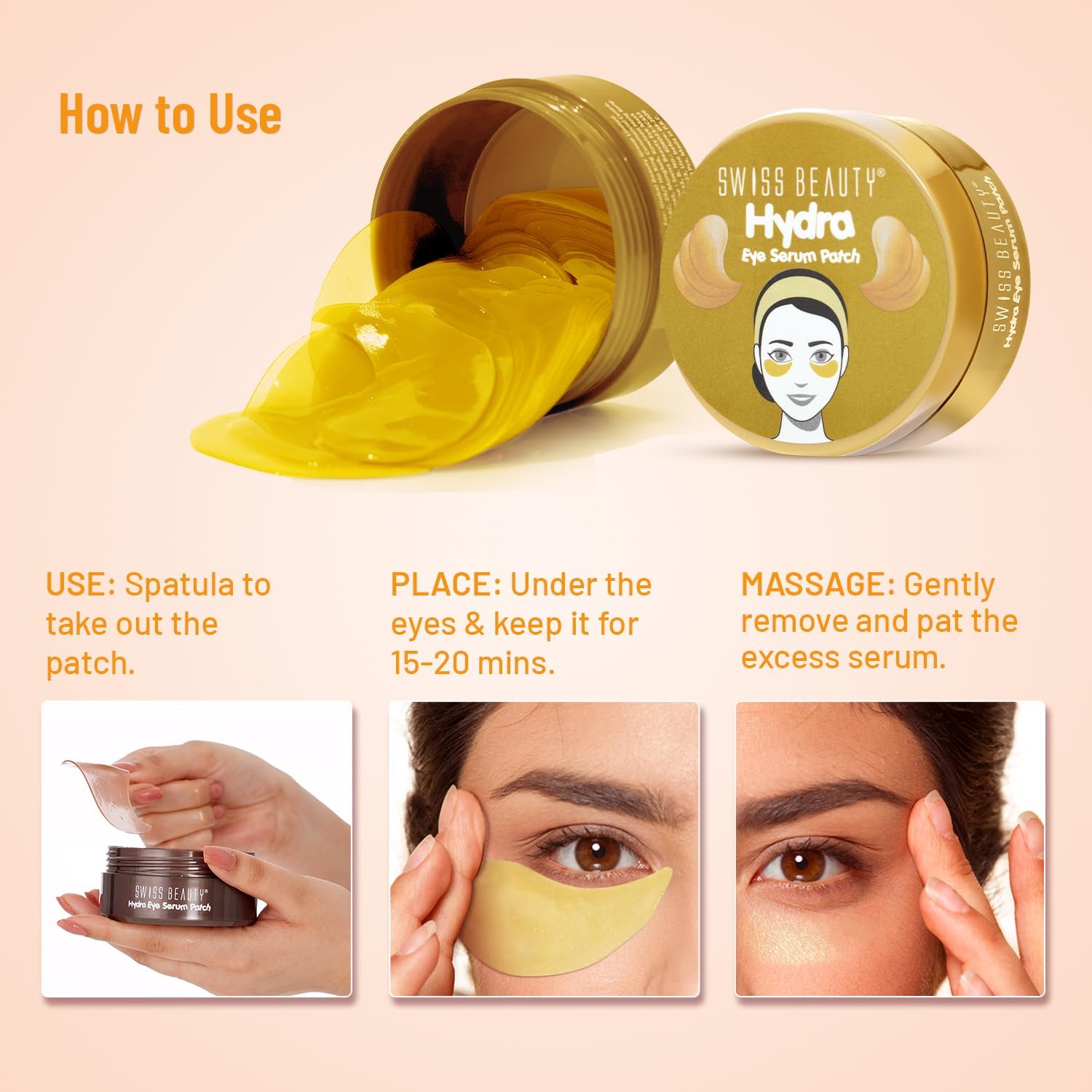 Swiss Beauty Hydra Anti Wrinkle Eye Serum Patch Shade - 02 Gold, 60 Pcs thumbnail