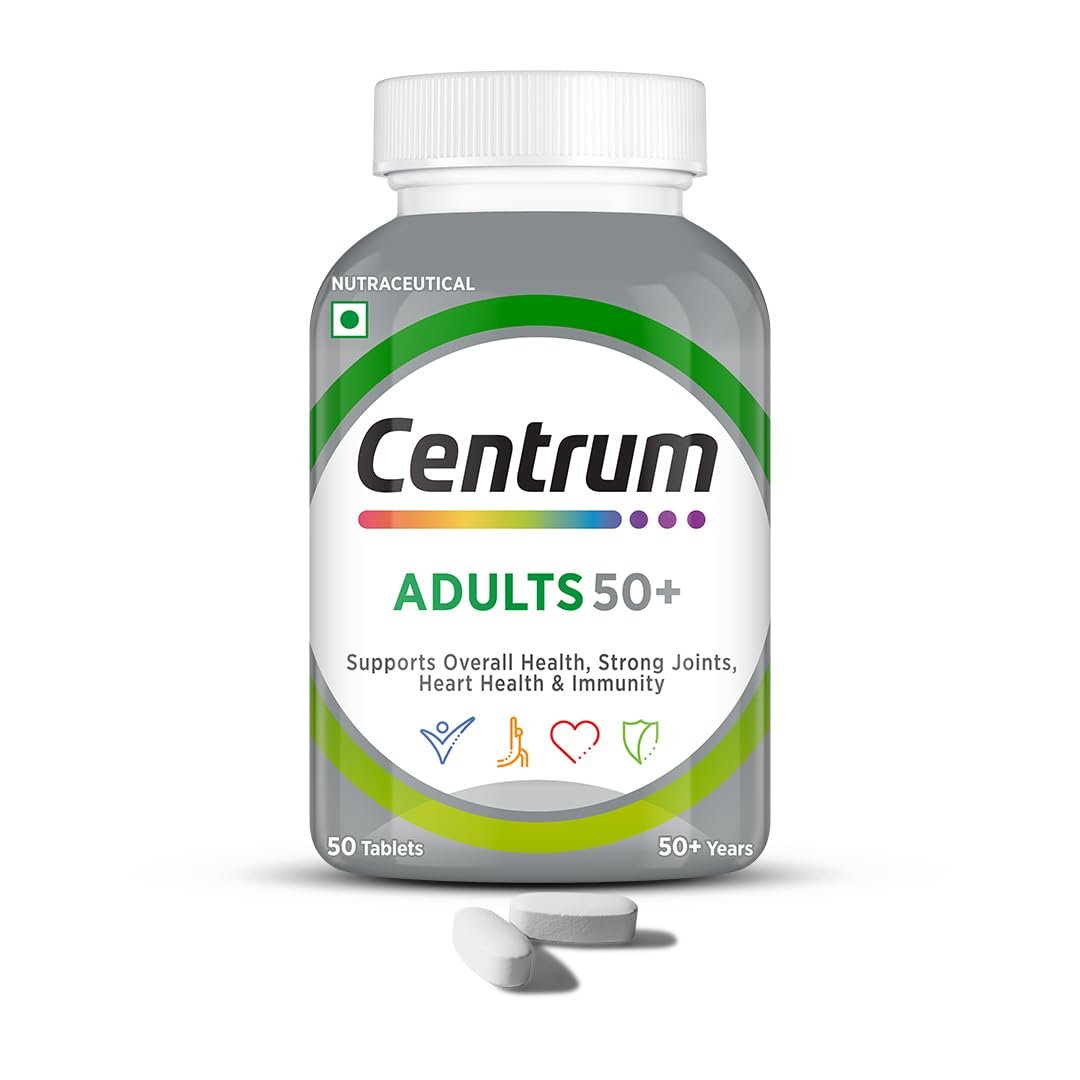 entrum Adults 50+ Multivitamin Tablet for Men & Women|With 23 Vital Nutrients including Zinc,Magnesium, Vitamin B,C,D, Calcium for Energy, Strong Joints, Immunity and Heart Health|Veg - 50 t