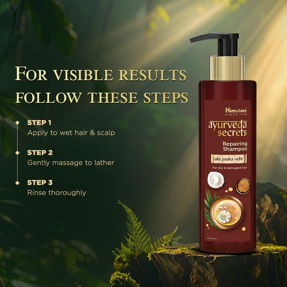 Himalaya Ayurveda Secrets Repairing Shampoo for Dry & Frizzy Hair| 10× Damage Repair and Bond Repair with Bhringa, Coconut | Paraben Free | 200 ml thumbnail