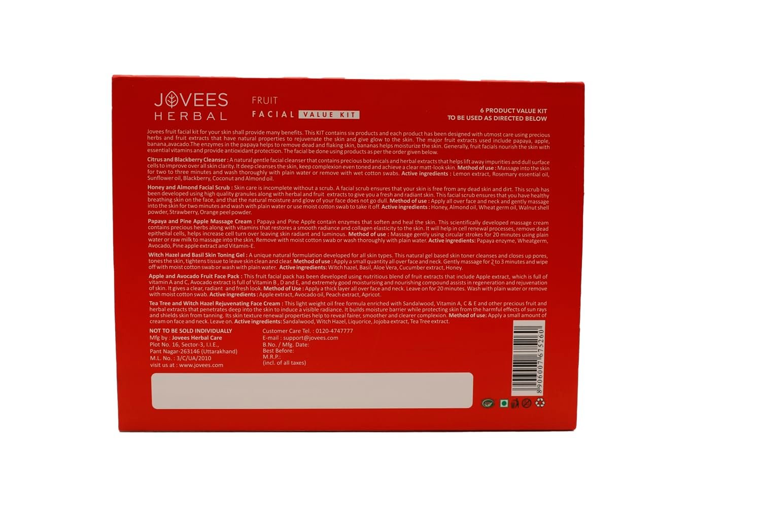 Jovees Herbal Fruit Facial Kit For Hydrated Skin, Reduces Fine Lines, Tanning & Dullness With 6 Easy Step | Kit for Enhance Natural Glow 315g (Multiple Use) thumbnail