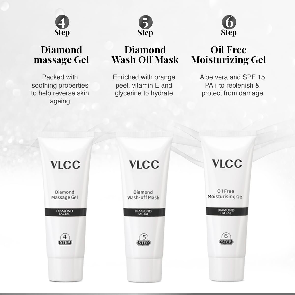 VLCC Diamond Facial Kit - 60g | Purifying with Parlour Glow | Improves Elasticity, Brightens and Helps Lighten Patchy, Damaged Skin thumbnail