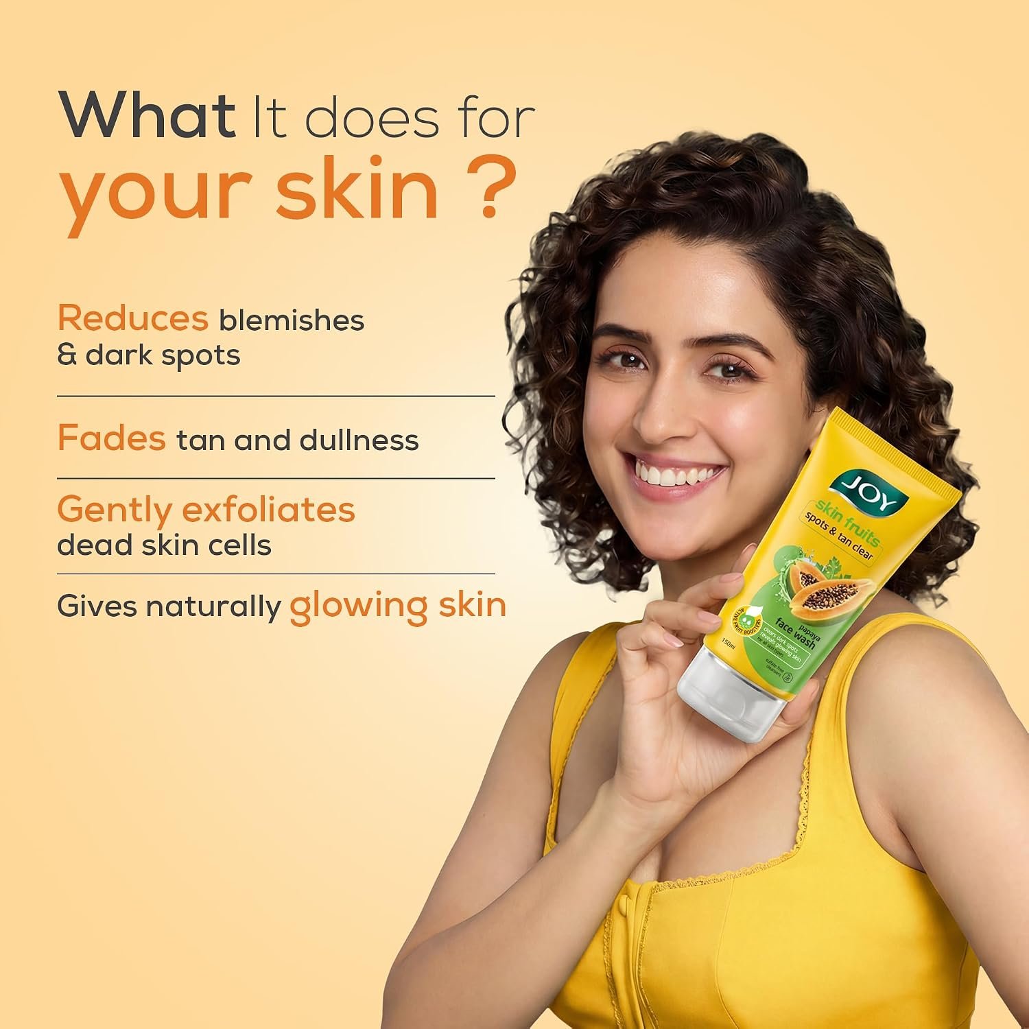Joy Skin Fruits Spots & Tan Clear Face Wash 150ml | Enriched with Papaya & Vitamin C + A | For Healthy Glowing skin | Suitable for All Skin Types thumbnail