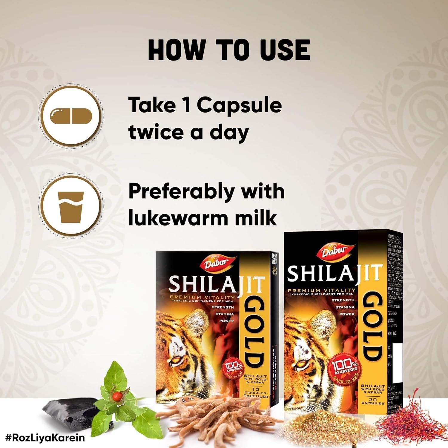 DABUR Shilajit Gold - 20 Capsules | 100% Ayurvedic Capsules for Strength , Stamina and Power | Premium Ayurvedic Supplement | For Men thumbnail
