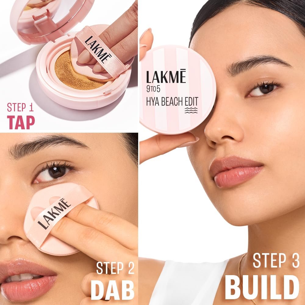 Lakme 9to5 Hya Matte, Beach Edit Cushion Foundation, C 300-Cool Cinnamon, Matte Finish, Buildable Coverage, SPF 40, 12 gm thumbnail