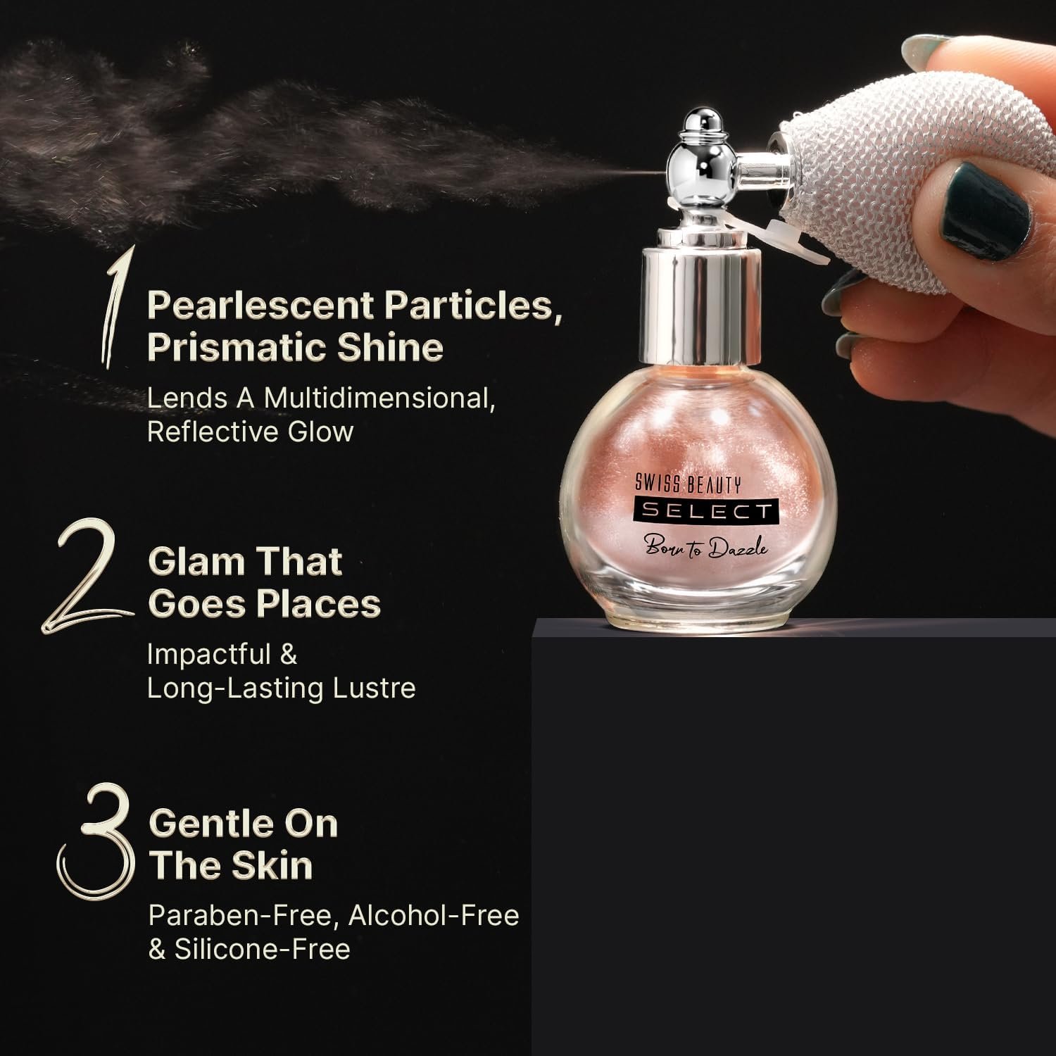 Swiss Beauty Select Born To Dazzle Glitter Spray | Pearlescent Particles | Multidimensional Shine | High-Impact Glow | Lightweight & Blendable | Gentle On The Skin | For Body & Hair | Shade- thumbnail