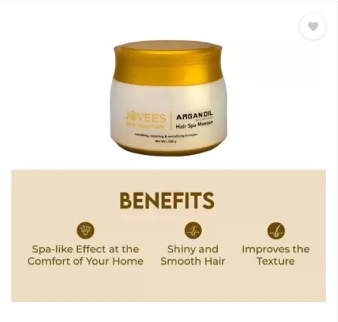 Jovees Herbal Argan Oil Hair Spa Masque For Dry & Damaged Hair | Intense Moisturizing Mask Provides deep conditioning & strength | With Moroccan Argan and Jojoba Oil | 400g thumbnail