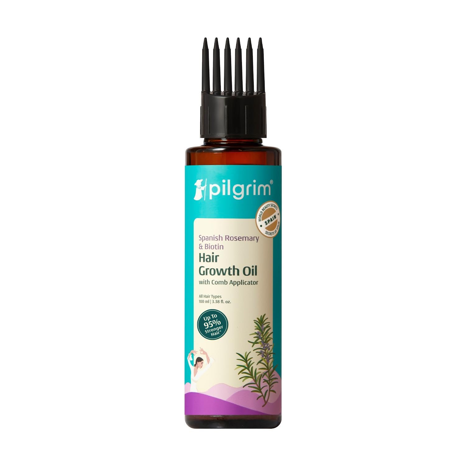Pilgrim Spanish Rosemary Anti-Hairfall Hair Oil with Biotin - 100ml Triple-Oil Nourishment, Nourished & Thicker Hair, Reduces Hair Fall, Strengthens Weak Hair, Nourishes Scalp, Healthy Growt thumbnail